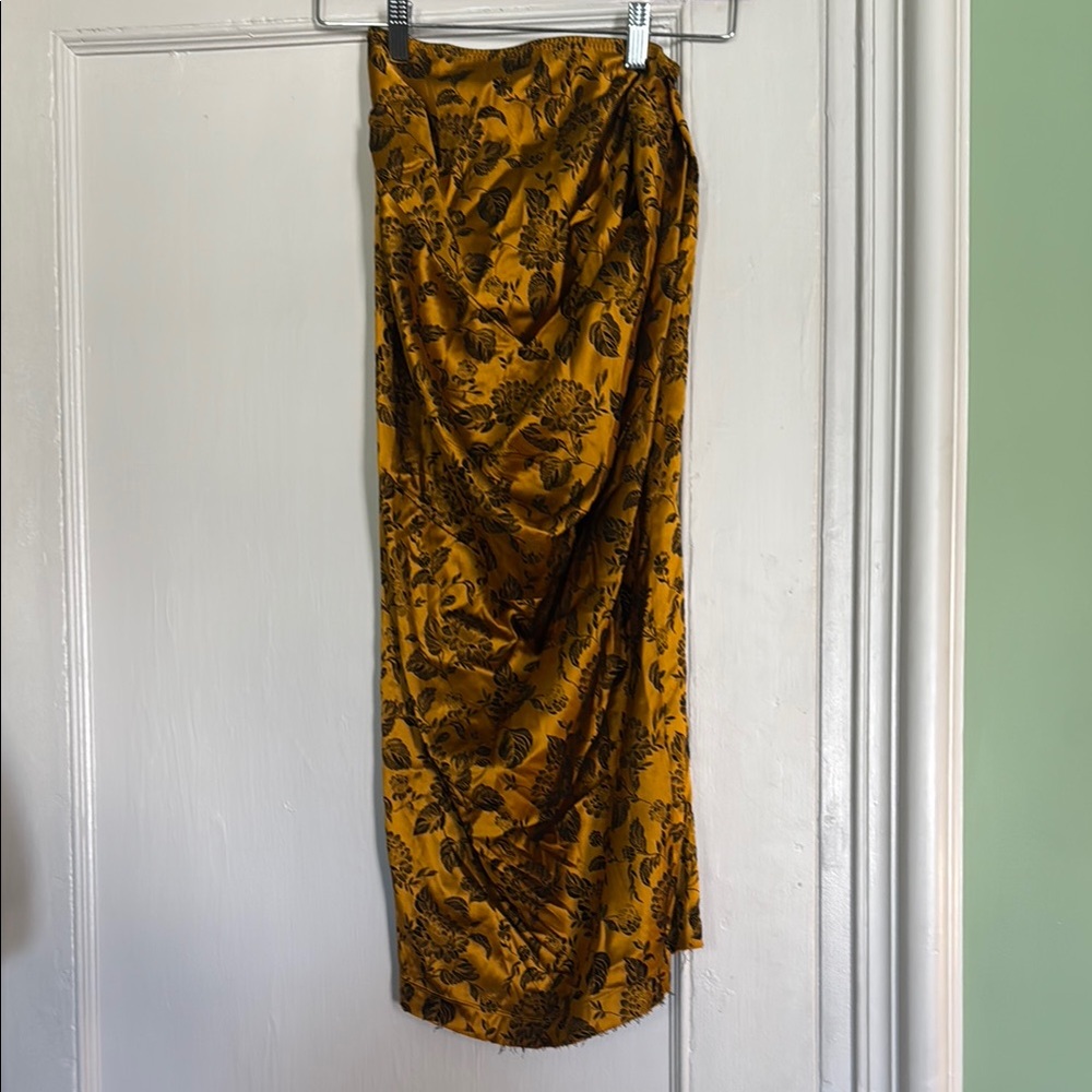 Ms Min Asymmetrical Gold Floral Skirt